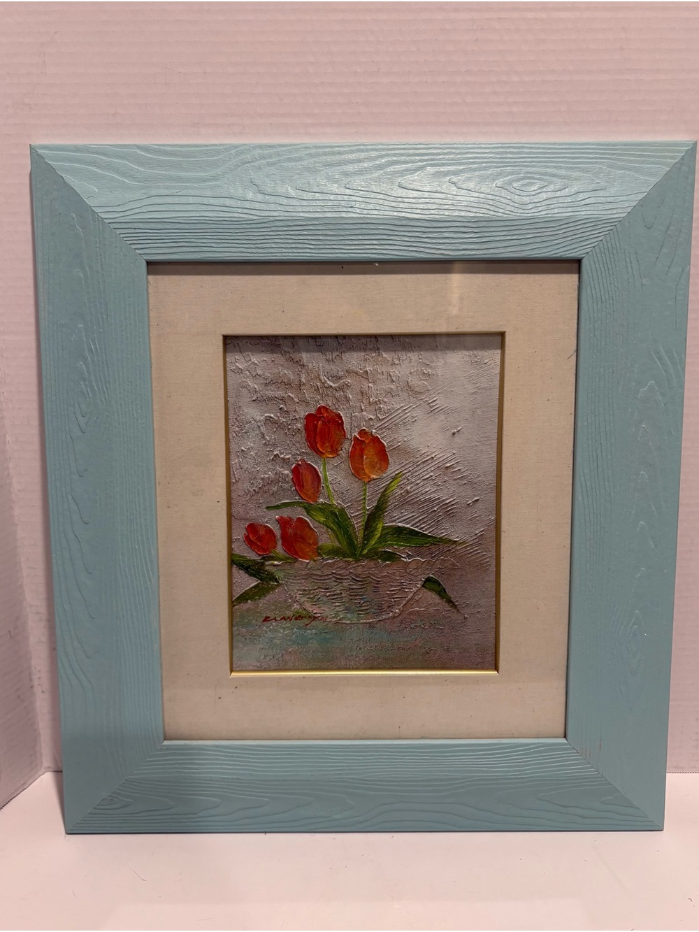 Framed Tulip Artwork in Light Blue Frame